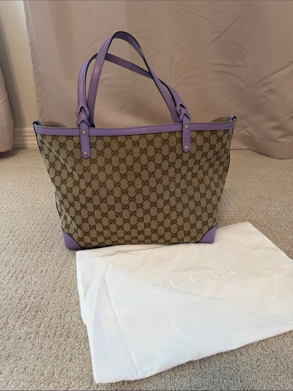 Gucci GG Tote with Lavender Leather Trim